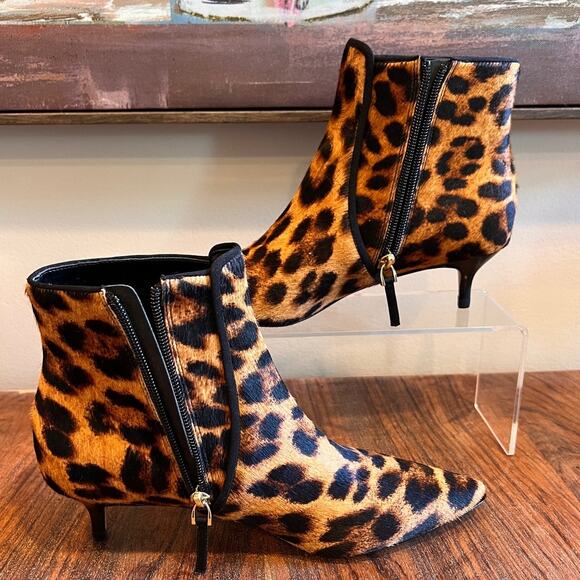 Talbots Leopard Print Calf Hair Pointed Toe Kitten‎ Heel Ankle Boots 7M - Picture 3 of 12